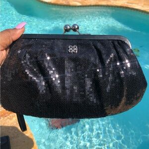 Coach Black Sequin Julia Clutch - Elegant Evening Bag Kisslock